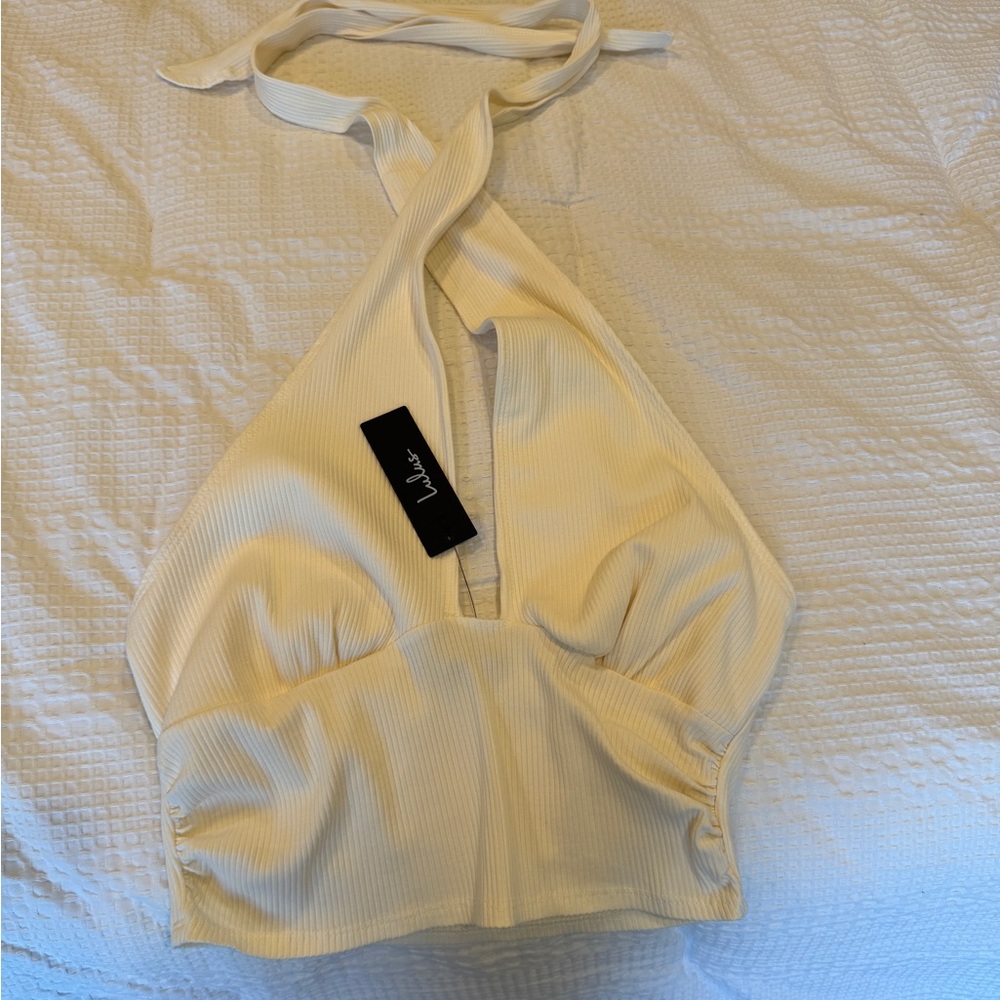 Lulu's Elegant Cream Ribbed Cropped Top